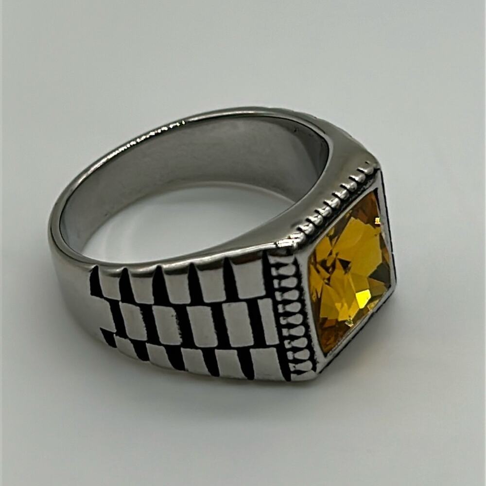 Yellow Cubic Zirconia Handmade Men's Ring Size 12.5 NWT